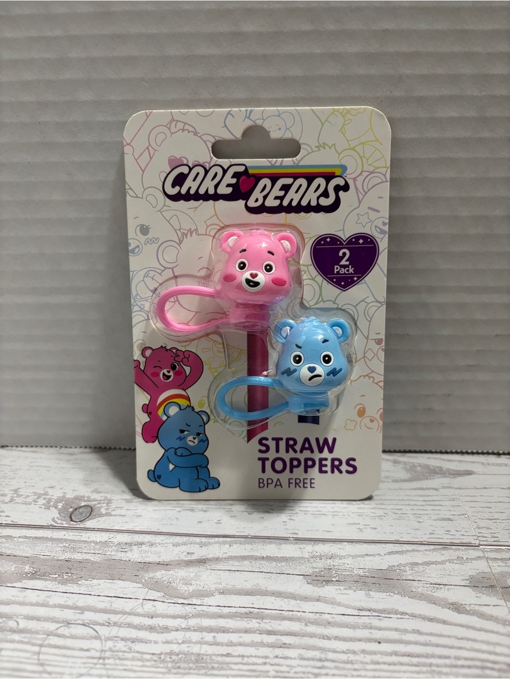 Care Bears Pink & Blue Character Straw Toppers - 2 Pack